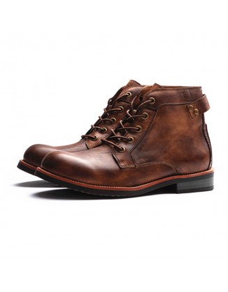 Men's Lace-up Retro Tooling Motorcycle Boots