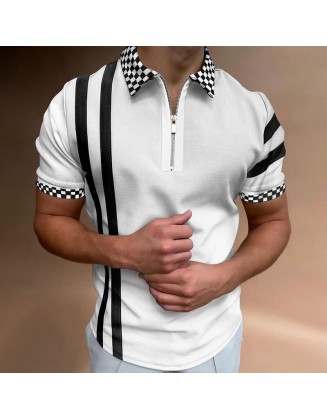 Black and white contrast stitching short-sleeved polo shirt