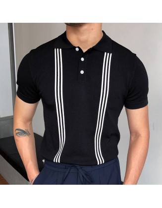 Black Striped Short Sleeve Slim Fit Polo Shirt