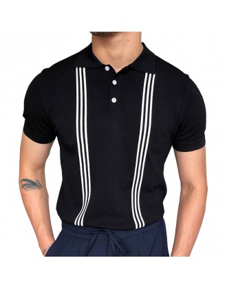 Black Striped Short Sleeve Slim Fit Polo Shirt