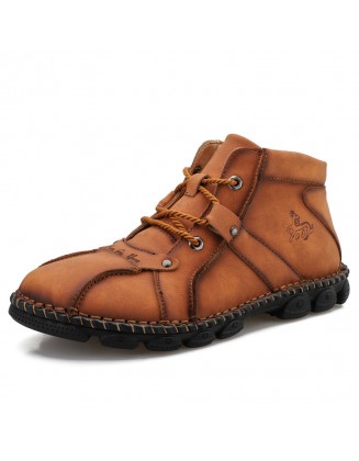 Men's Outdoor Soft Wear Resistant Lightweight Mid-cut Lace-up Stitched Martin Boots