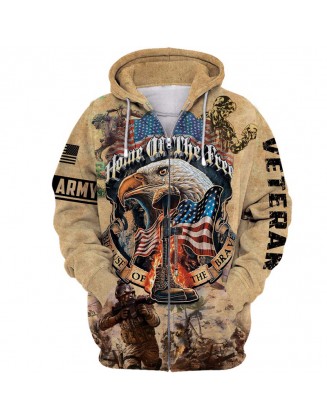 Army Veterans Print Casual Hooded Sweatshirt Jacket