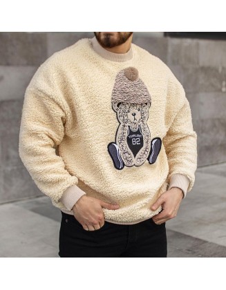 Bear Embroidered Fleece Crew Neck Sweatshirt