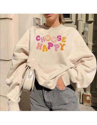 CHOOSE HAPPY Smile Face Oversized Sweatshirt
