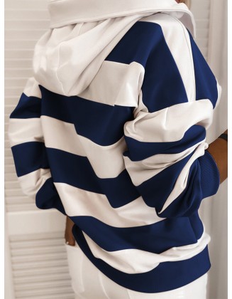 Autumn And Winter Fashion New Striped Printed Hooded Casual Sweater