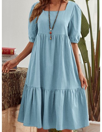 Casual Loose Solid Color Short Sleeve Short Dress
