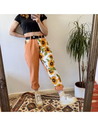 Casual Sunflower Printed Straight Trousers