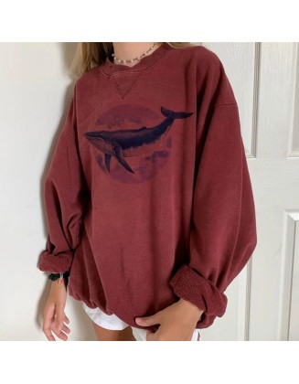 Basic Casual Wild Long Sleeve Pullover Sweatshirt