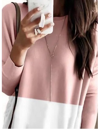 Casual Color Matching Crew Neck Long Sleeves T-shirt