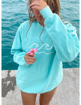 Blue Shores And Waves Printed Casual Sweatshirt