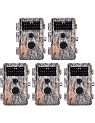 5-Pack Game & Deer Trail Cameras 16MP 1920x1080P Video Hunting Wildlife Cams Time Lapse with Night Vision